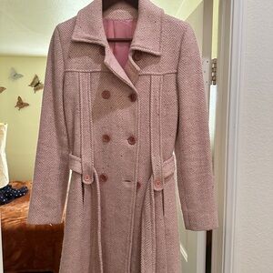 Dusty Pink Trench Coat with Wide Collar and Waist Tie